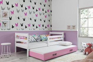 Kinderbett Eryk mit zusätzlicher Liegefläche - 80x190 cm - weiß/rosa