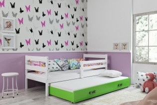 Kinderbett Eryk mit zusätzlicher Liegefläche - 80x190 cm - weiß/grün