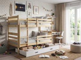 Etagenbett Eryk mit Schublade - 90x200 cm - Kiefer/Weiß