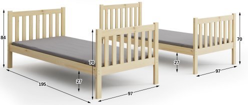 BMS Group - Etagenbett Kubus mit zusätzlichem Bett - 90x200 cm - Kiefer/Weiß