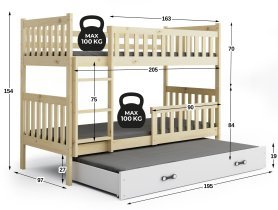 BMS Group - Etagenbett Kubus mit zusätzlichem Bett - 90x200 cm - Kiefer/Weiß