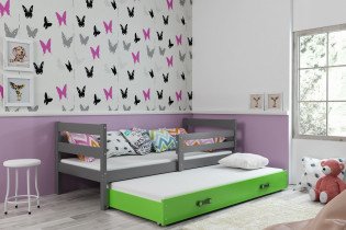 Kinderbett Eryk mit zusätzlicher Liegefläche - 80x190 cm - graphit/grün