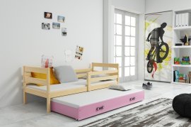 Doppelbett Eryk mit Zusatzbett - 80x190 cm - Kiefer/rosa