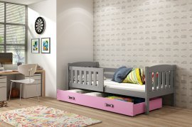 Kinderbett Kubus - 80x160 cm - grafit/rosa