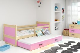 Doppelbett Rico mit zusätzlichem Bett - 90x200 cm - Kiefer/Rosa