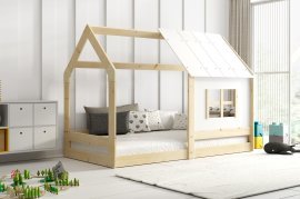 Kinderbett Domek mit Dach - 80x160 cm - Kiefer/Weiß