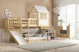 Hochbett niedrige Mezzanine Domek mit Treppe und Rutsche - 90x200 cm