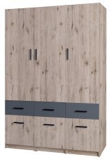 Drehtürenschrank mit drei Türen und Schubladen Snow 04 B - Eiche Wellington/Grafit