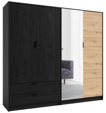 Garderobenschrank Wien 12 B - Schwarz Graphit/Eiche Artisan