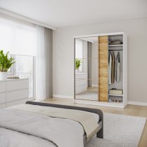 AJK Meble - Kleiderschrank Denver mit Schwebetüren und Spiegel – 160 cm