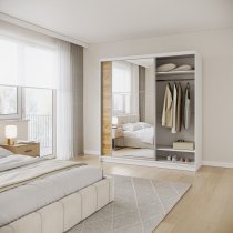 AJK Meble - Kleiderschrank Denver mit Schiebetüren und Spiegel – 200 cm