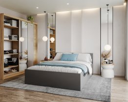 AJK Meble - Kleiderschrank Denver mit Schiebetüren und Spiegel – 200 cm