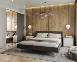 AJK Meble - Kleiderschrank Denver mit Schiebetüren und Spiegel – 200 cm