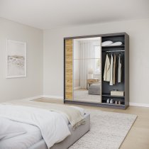 AJK Meble - Kleiderschrank Denver mit Schiebetüren und Spiegel – 200 cm