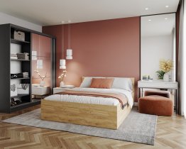 AJK Meble - Kleiderschrank Denver mit Schiebetüren und Spiegel – 200 cm