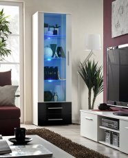 Vitrine Neo I LED - weiß/schwarz glänzend/weiß glänzend