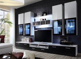 Regal für Wohnzimmer Lyra 300 cm LED - weiß/schwarz