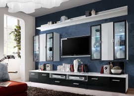 Regal für das Wohnzimmer Iceland 300 cm LED - weiß/schwarz Hochglanz
