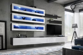 Regal für das Wohnzimmer FLY J2 320 cm LED - schwarz/weiß