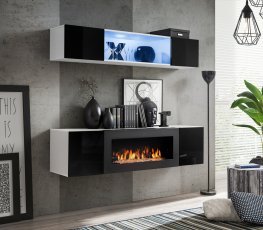 Regal+Kamin FLY N3 160 cm LED - weiß/schwarz