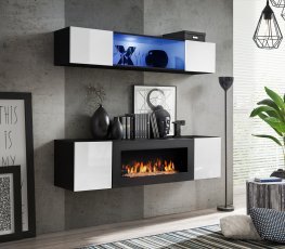 Regal+Kamin FLY N3 160 cm LED - schwarz/weiß