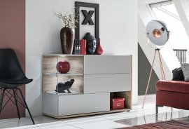 Kommode Silk 120 cm LED - Perlgrau/Wellington Eiche