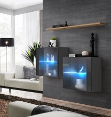 Regal für das Wohnzimmer Switch SB III LED - Graphit/Wotan Eiche