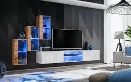 Regal für Wohnzimmer Switch XXII 240 cm LED - Wotan Eiche/Weiß