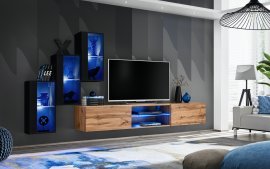 Regal für Wohnzimmer Switch XXII 240 cm LED - schwarz/Wotan Eiche