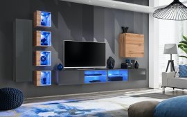 Regal für Wohnzimmer Switch XXVI 320 cm LED - Graphit/Wotan Eiche