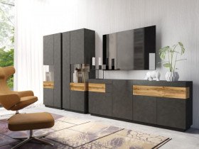 Wohnzimmer Silke - Schwarz Matt/Eiche Votan