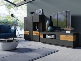 Wohnzimmer Silke 41+46 - Schwarz matt/Votan Eiche - 241NGY16