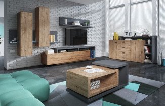 Wohnzimmer Bota - Anthrazit/Ribbec Eiche