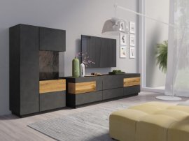 Wohnzimmer Silke 40+44 - Schwarz matt/Votan Eiche - 241NGY15