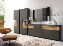 Wohnzimmer Silke 12+13+25 - Schwarz matt/Eiche Votan - 241NGY14