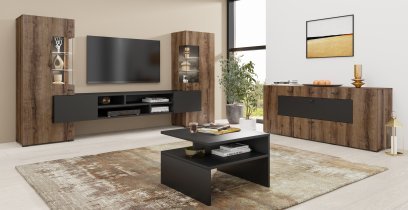 Helvetia meble - Wohnzimmer Coby - Klostereiche/Schwarzer Onyx