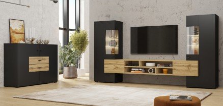 Helvetia meble - TV Regal Coby - Schwarzer Onyx/Wotan Eiche - 24WNMB10