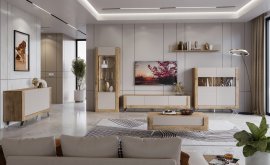 Wohnzimmer Kasai - Gold Harbor Eiche/Perfect Touch Cashmir