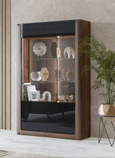 Vitrine Kasai - Nuss Columbia/Schwarz Hochglanz - 24RWMI12