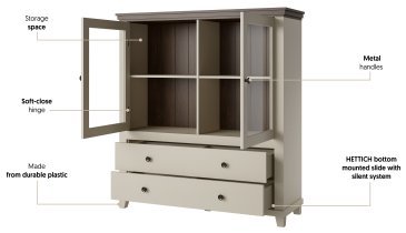 Helvetia meble - Niedrige Vitrine Evora – hellbeige/hellbeige/Eiche Dunin – 24D1JU46