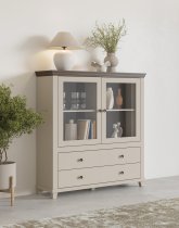 Helvetia meble - Niedrige Vitrine Evora – hellbeige/hellbeige/Eiche Dunin – 24D1JU46