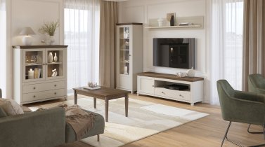 Helvetia meble - Niedrige Vitrine Evora – hellbeige/hellbeige/Eiche Dunin – 24D1JU46