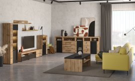 Wohnzimmer Roger – Eiche Wotan/Eiche Wotan/Schwarz matt