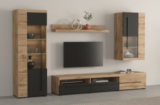 Helvetia meble - Wohnzimmer Roger – Eiche Wotan/Eiche Wotan/Schwarz matt