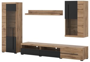 Helvetia meble - Wohnwand Roger I – Eiche Wotan/Eiche Wotan/Schwarz Matt – 22N2ZH10