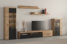 Wohnwand Roger – Eiche Wotan/Eiche Wotan/Schwarz matt – 22N2ZH11