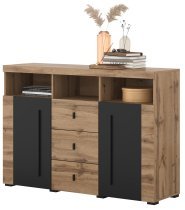 Helvetia meble - Kommode Roger – 132 cm – Eiche Wotan/Eiche Wotan/Schwarz matt – 22N2ZH43