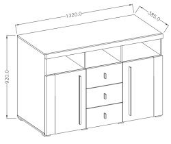 Helvetia meble - Kommode Roger – 132 cm – Eiche Wotan/Eiche Wotan/Schwarz matt – 22N2ZH43