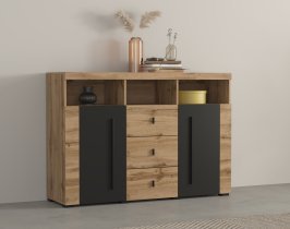 Helvetia meble - Kommode Roger – 132 cm – Eiche Wotan/Eiche Wotan/Schwarz matt – 22N2ZH43