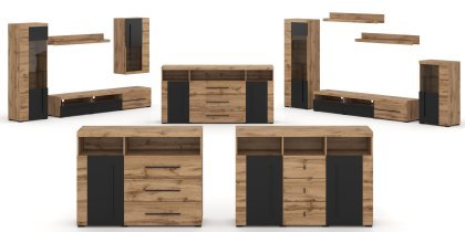 Helvetia meble - Kommode Roger – 132 cm – Eiche Wotan/Eiche Wotan/Schwarz matt – 22N2ZH43